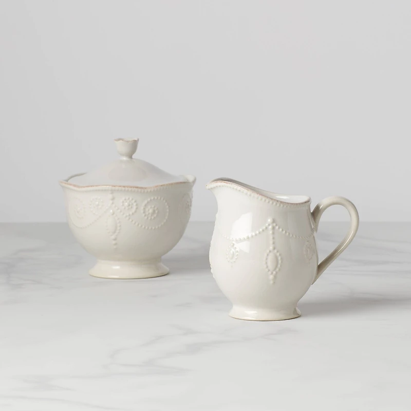 Lenox French Perle White Stoneware Sugar & Creamer Set