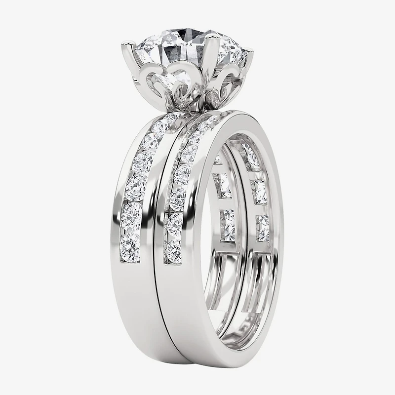 Grown Gorgeous Vs2, F Womens 4 1/4 CT. T.W. Lab White Diamond 14K Gold or Platinum Round Side Stone Bridal Set