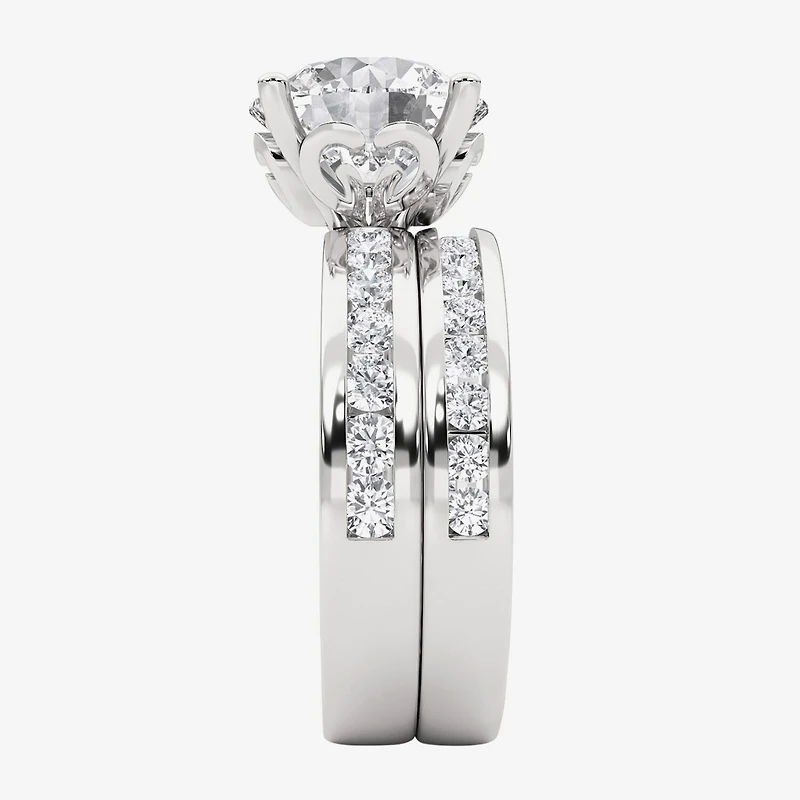 Grown Gorgeous Vs2, F Womens 4 1/4 CT. T.W. Lab White Diamond 14K Gold or Platinum Round Side Stone Bridal Set