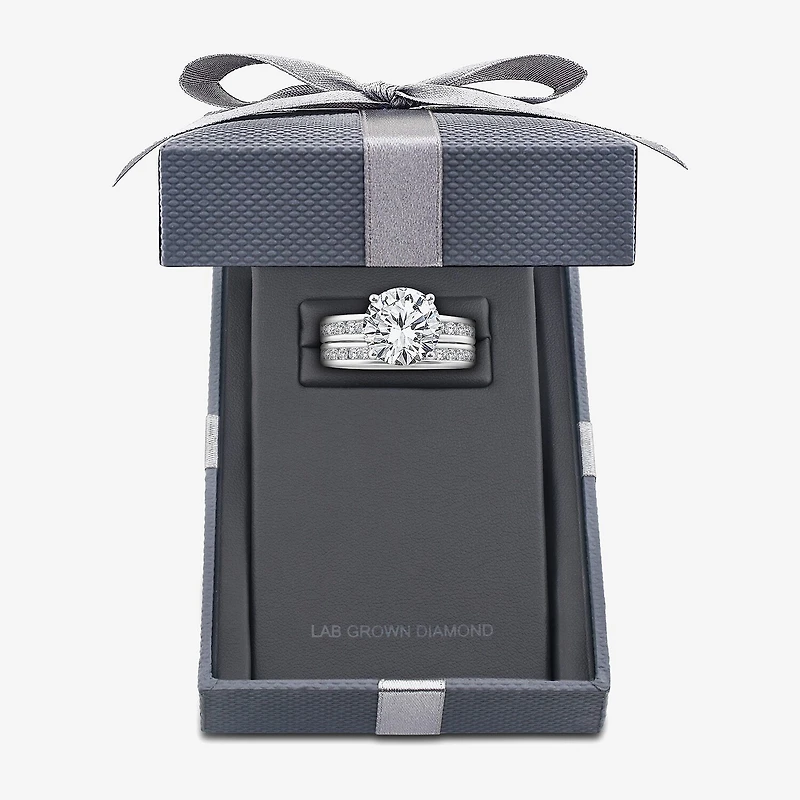 Grown Gorgeous Vs2, F Womens 4 1/4 CT. T.W. Lab White Diamond 14K Gold or Platinum Round Side Stone Bridal Set