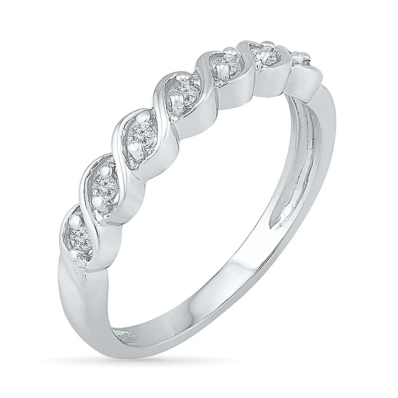 Womens 2MM 1/6 CT. T.W. Natural White Diamond Sterling Silver Band