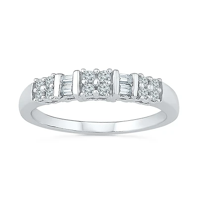 Womens 2MM 1/ CT. T.W. Natural White Diamond Sterling Silver Band
