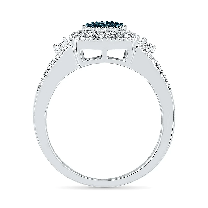 Womens Diamond Accent Natural Blue Sterling Silver Halo Cocktail Ring