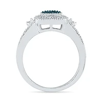 Womens Diamond Accent Natural Blue Sterling Silver Halo Cocktail Ring