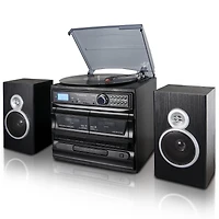 Trexonic 3-Speed Turntable With CD Player, Dual Cassette Player, Bluetooth, FM Radio & USB/SD Recording and Wired Shelf Speakers