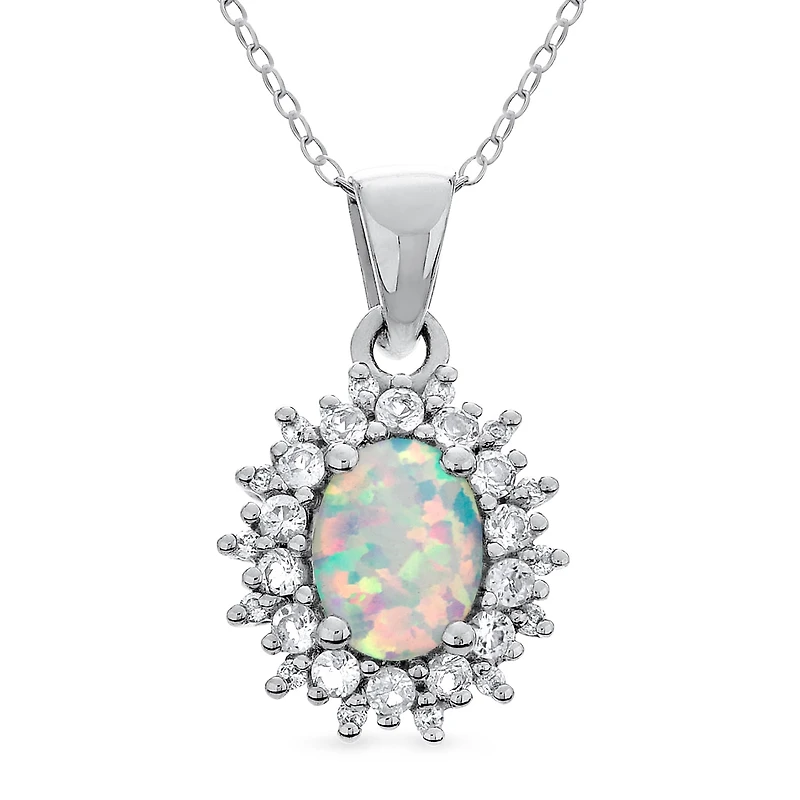 Womens Lab Created White Opal Sterling Silver 18 Inch Pendant Necklace