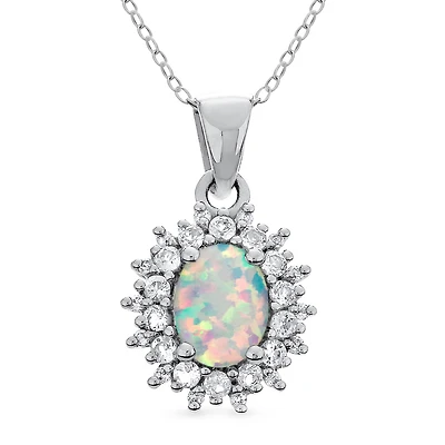 Womens Lab Created White Opal Sterling Silver 18 Inch Pendant Necklace