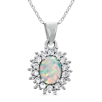 Womens Lab Created White Opal Sterling Silver 18 Inch Pendant Necklace
