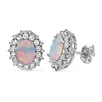 Lab Created White Opal Sterling Silver 12.7mm Oval Stud Earrings
