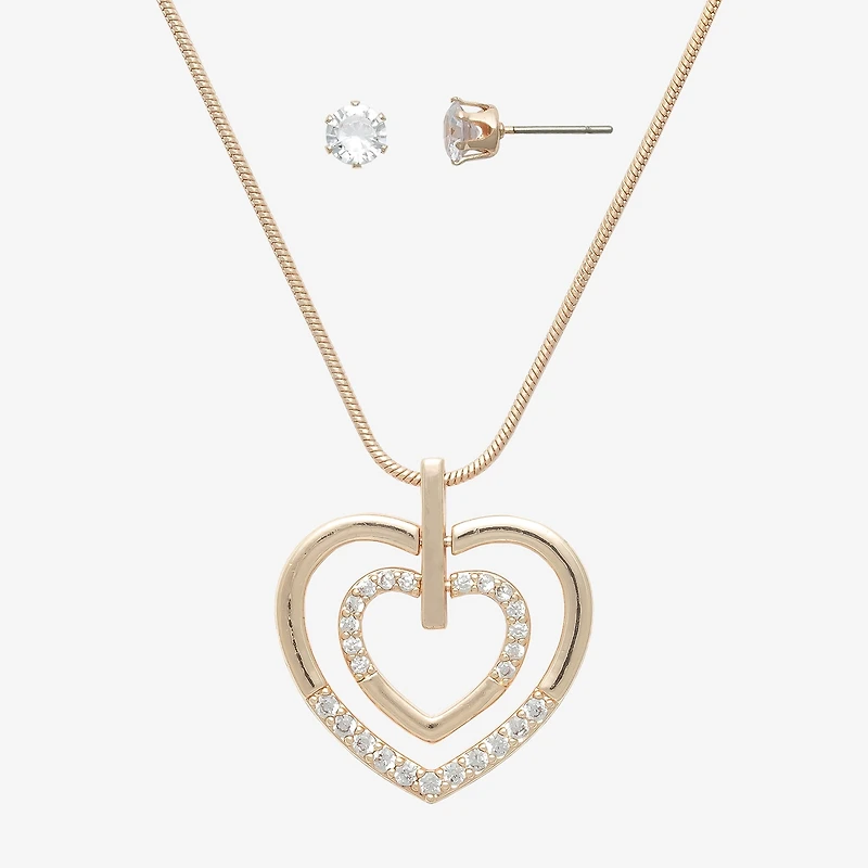 Mixit Womens Cubic Zirconia Heart Hypoallergenic 2-pc. Jewelry Set