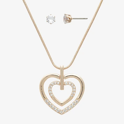 Mixit Womens Cubic Zirconia Heart Hypoallergenic 2-pc. Jewelry Set