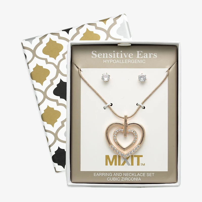 Mixit Womens Cubic Zirconia Heart Hypoallergenic 2-pc. Jewelry Set