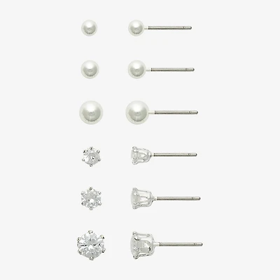 Mixit Womens Simulated Pearl Round Hypoallergenic 6 Pair Earring Set