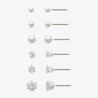 Mixit Womens Simulated Pearl Round Hypoallergenic 6 Pair Earring Set