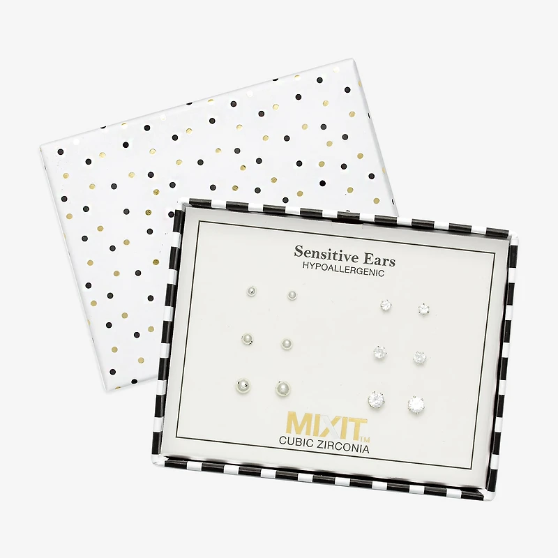 Mixit Womens Simulated Pearl Round Hypoallergenic 6 Pair Earring Set