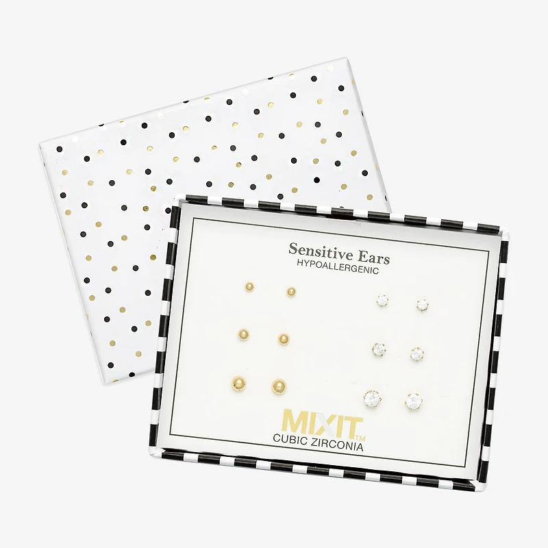 Mixit Womens Cubic Zirconia Hypoallergenic 6 Pair Earring Set