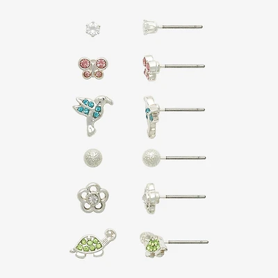 Mixit Womens Cubic Zirconia Butterfly Flower Hypoallergenic 6 Pair Earring Set