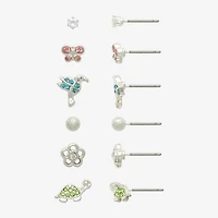 Mixit Womens Cubic Zirconia Butterfly Flower Hypoallergenic 6 Pair Earring Set