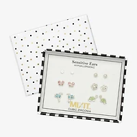 Mixit Womens Cubic Zirconia Butterfly Flower Hypoallergenic 6 Pair Earring Set