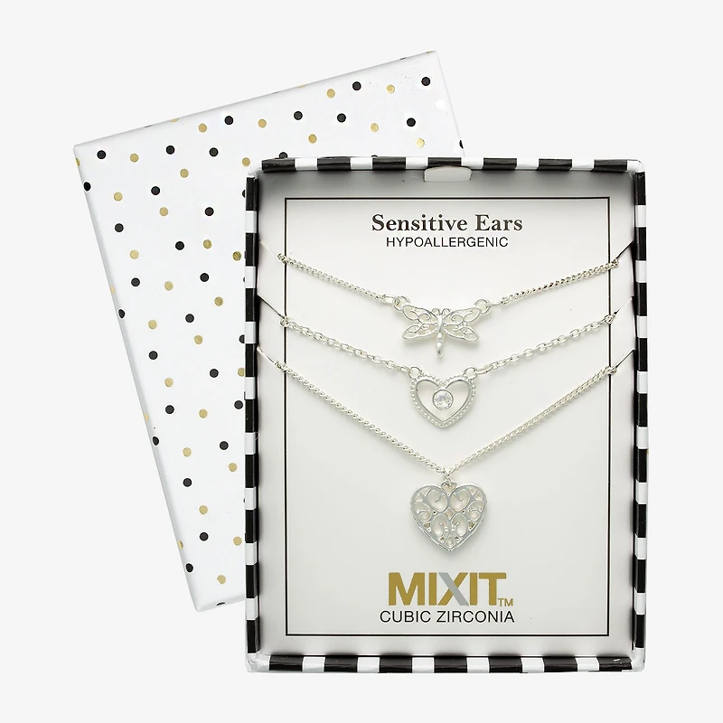 Mixit Womens Cubic Zirconia Heart Hypoallergenic 3-pc. Necklace Set