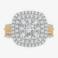 1 CT. T.W. Natural Diamond Cushion Side Stone Halo Engagement Ring 10K or 14K Gold