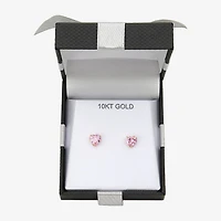 Pink Cubic Zirconia 10K Gold 6mm Heart Stud Earrings