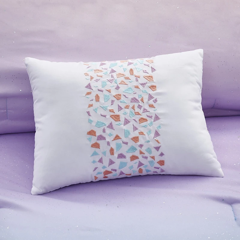 Intelligent Design Sparkle Metallic Glitter Printed Reversible Comforter Set with decorative pillow