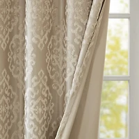 Madison Park Elysia Knitted Jacquard Damask Grommet Top Energy Saving 100% Blackout Single Curtain Panel