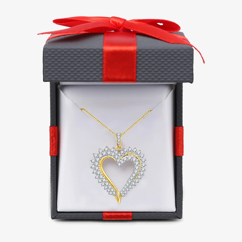 Womens 1 CT. T.W. Natural White Diamond 10K Gold Heart 18 Inch Pendant Necklace