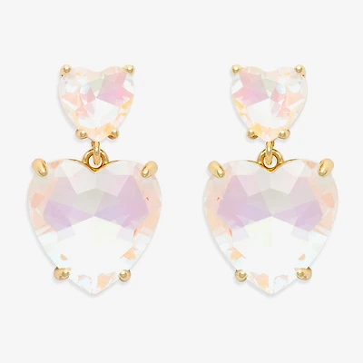 Bijoux Bar Gold Tone Womens Pink Glass Heart Drop Earrings