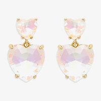 Bijoux Bar Gold Tone Womens Pink Glass Heart Drop Earrings