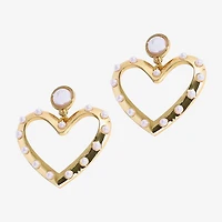 Bijoux Bar Gold Tone Womens White Simulated Pearl Heart Drop Earrings