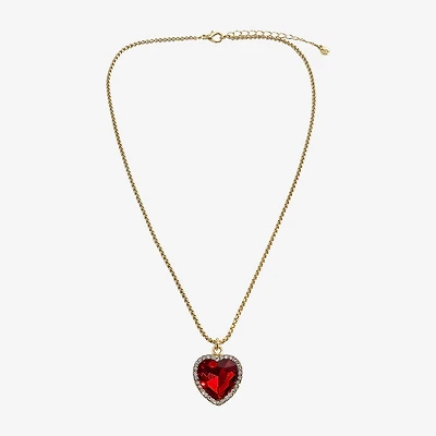 Bijoux Bar Gold Tone Womens Red Heart 18 Inch Pendant Necklace