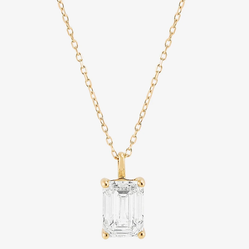 ( H-I/Si1-Si2 ) 2 CT. Lab-Grown Diamond 14K Gold Emerald 18 Inch Pendant Necklace