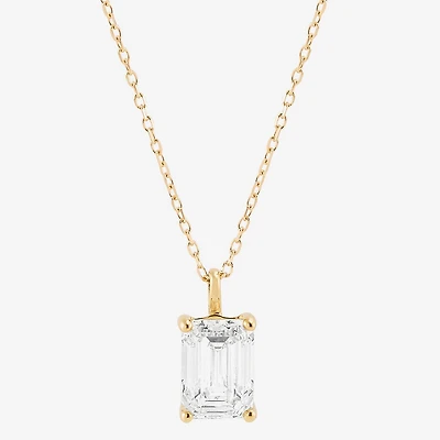 ( H-I/Si1-Si2 ) 2 CT. Lab-Grown Diamond 14K Gold Emerald 18 Inch Pendant Necklace