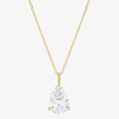 ( H-I/Si1-Si2 ) 2 CT.  Lab-Grown Diamond 14K Gold Pear 18 Inch Pendant Necklace