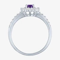 Yes, Please! Womens Lab Created Purple Amethyst Sterling Silver Oval Halo Side Stone Cocktail Ring