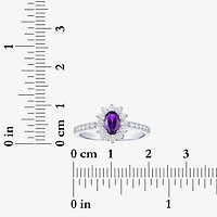 Yes, Please! Womens Lab Created Purple Amethyst Sterling Silver Oval Halo Side Stone Cocktail Ring