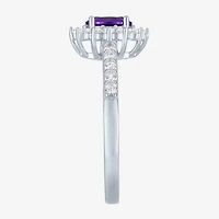 Yes, Please! Womens Lab Created Purple Amethyst Sterling Silver Oval Halo Side Stone Cocktail Ring