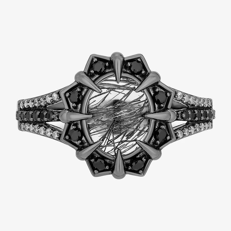Enchanted Disney Fine Jewelry Maleficent(I, I2) Womens 1/10 CT. T.W. Genuine Black Quartz Sterling Silver Maleficent Cocktail Ring