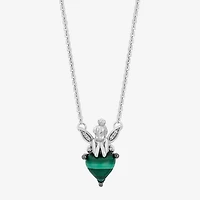 Enchanted Disney Fine Jewelry Tinker Bell(I, I2) Womens Diamond Accent Genuine Green Malachite Sterling Silver Heart 18 Inch Pendant Necklace