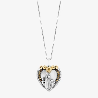 Enchanted Disney Fine Jewelry Belle (I, I2) Womens 1/10 CT. T.W. Genuine White Mother Of Pearl 14K Gold Over Silver Sterling Silver Heart 18 Inch Pendant Necklace