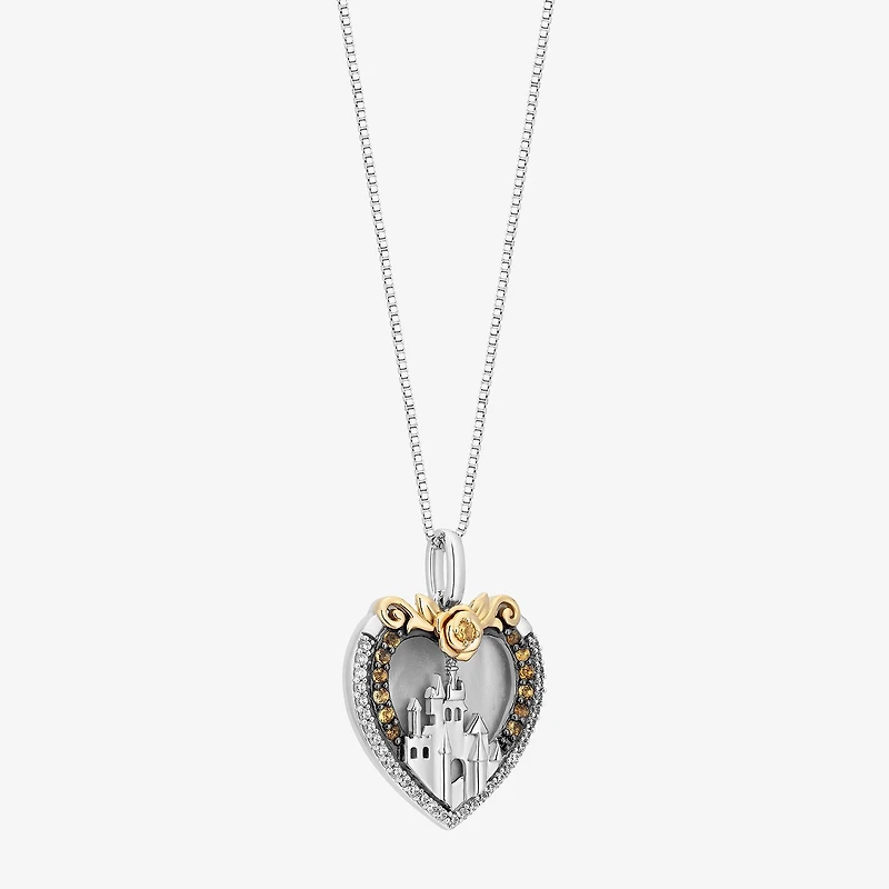 Enchanted Disney Fine Jewelry Belle (I, I2) Womens 1/10 CT. T.W. Genuine White Mother Of Pearl 14K Gold Over Silver Sterling Silver Heart 18 Inch Pendant Necklace