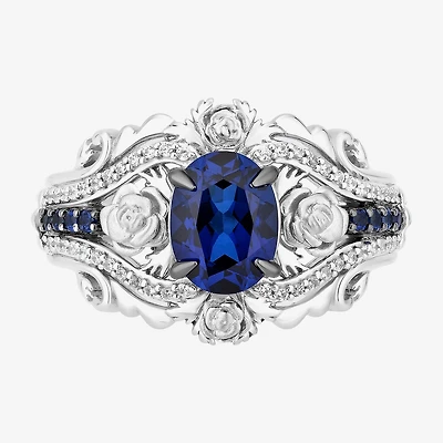 Enchanted Disney Fine Jewelry Cinderella(I, I2) Womens 1/8 CT. T.W. Lab Created Blue Sapphire Sterling Silver Cinderella Cocktail Ring