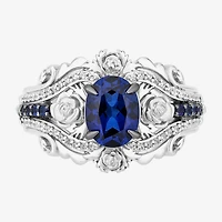 Enchanted Disney Fine Jewelry Cinderella(I, I2) Womens 1/8 CT. T.W. Lab Created Blue Sapphire Sterling Silver Cinderella Cocktail Ring