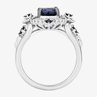 Enchanted Disney Fine Jewelry Cinderella(F, Si1) Womens Lab Created Blue Sapphire Sterling Silver Oval Cinderella Cocktail Ring