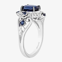 Enchanted Disney Fine Jewelry Cinderella(F, Si1) Womens Lab Created Blue Sapphire Sterling Silver Oval Cinderella Cocktail Ring