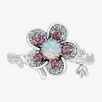 Enchanted Disney Fine Jewelry Mulan(I, I2) Womens 1/10 CT. T.W. Lab Created White Opal Sterling Silver Round Mulan Cocktail Ring