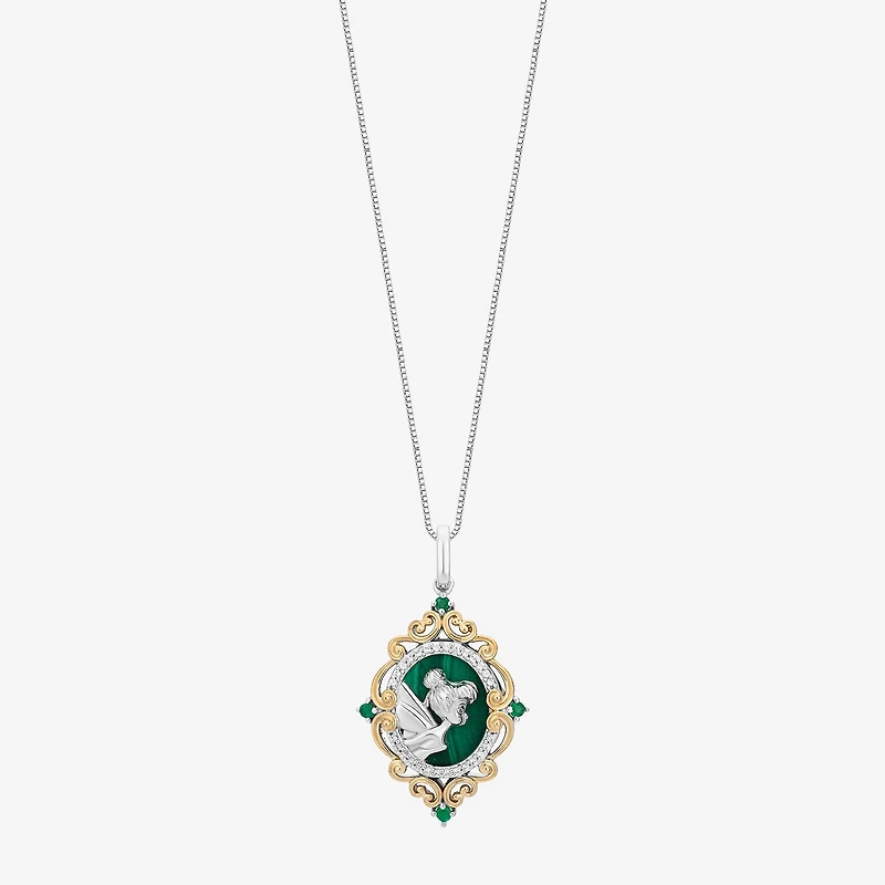 Tinker Bell(I,I2) Womens Diamond Accent Genuine Green Malachite 14K Gold Over Silver Oval Tinker Bell Pendant