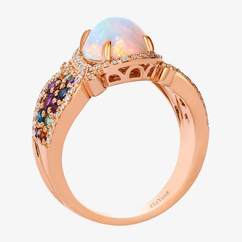 Le Vian Genuine Opal, Rhodialite, Amethyst, Tanzinite & 1/4 ct. t.w. Natural Diamond Rainbow Side Cocktail Ring 14K Rose Gold